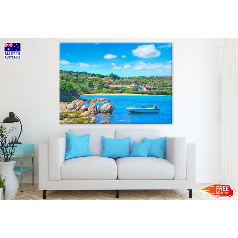 Boat & Rocks On Sea Village View Photograph Print 100% Australian Made