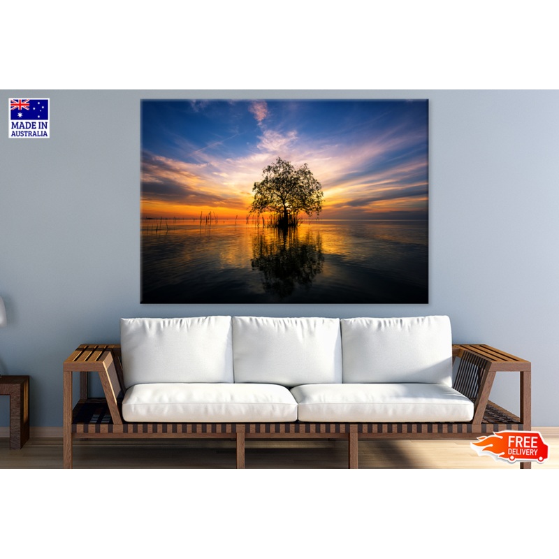 Tree On Lake & Sunset View Photograph Print 100% Australian Made