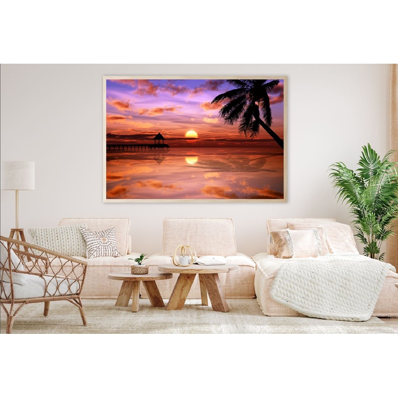 Tropical Sunset on Ocean Lagoon Photograph Home Decor Premium Quality Poster Print Choose Your Sizes