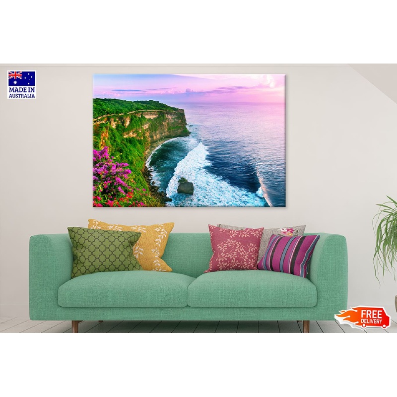 Uluwatu Cliff & Sea Pink Sunset Photograph Print 100% Australian Made