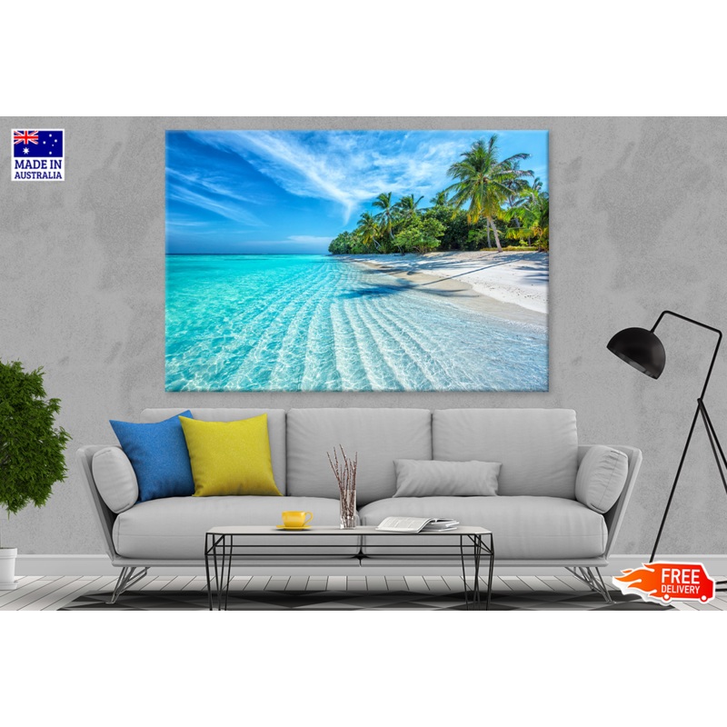 Wooden Pier On Sea & City View Print 100% Australian Made