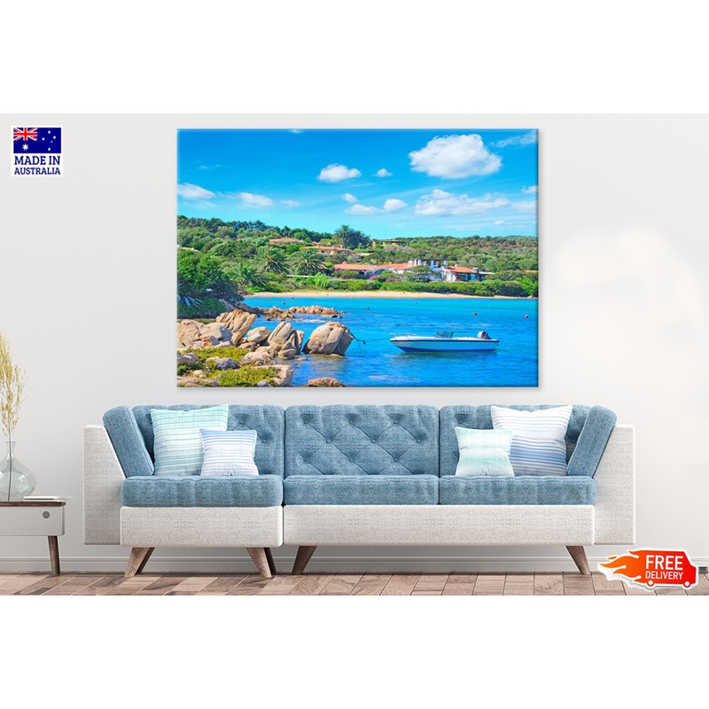Boat & Rocks On Sea Village View Print 100% Australian Made