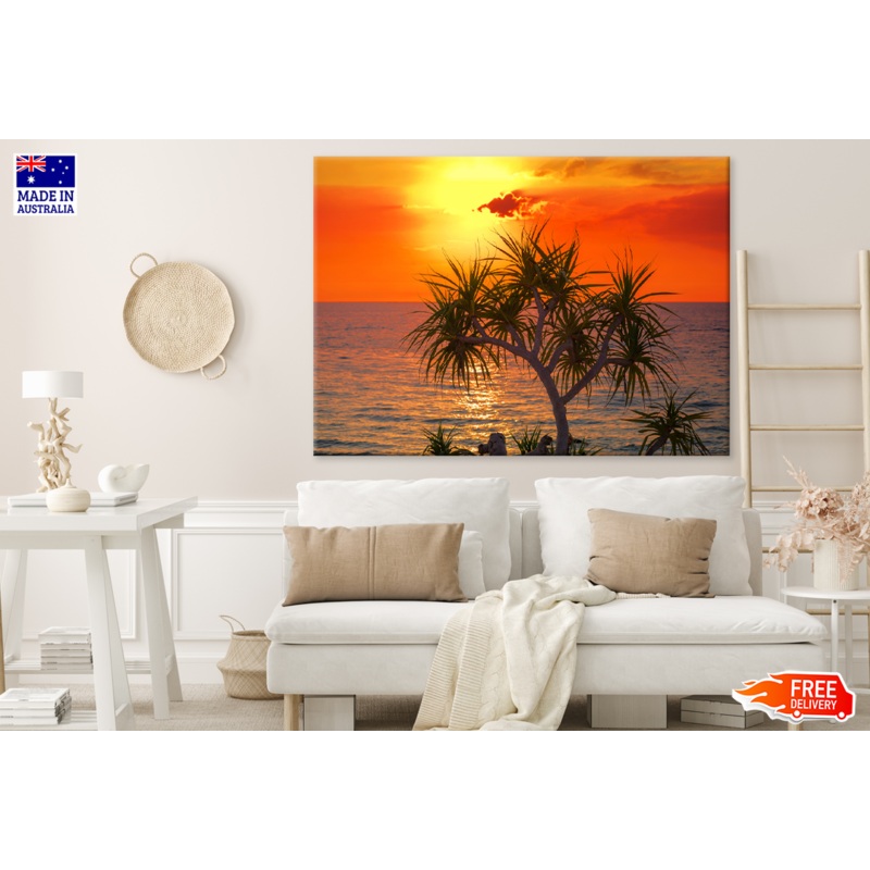 Trees & Sea Sunset Sky Scenery View Print 100% Australian Made