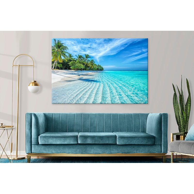 Tropical Sea Waves with Palm Trees Wall Art Decor 100% Australian Made Wall Art Decor 100% Australian Made