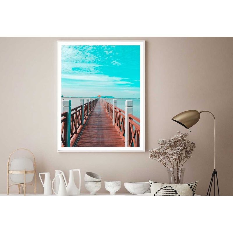 Wooden Bridge Pathway on Sea View Photograph Home Decor Premium Quality Poster Print Choose Your Sizes