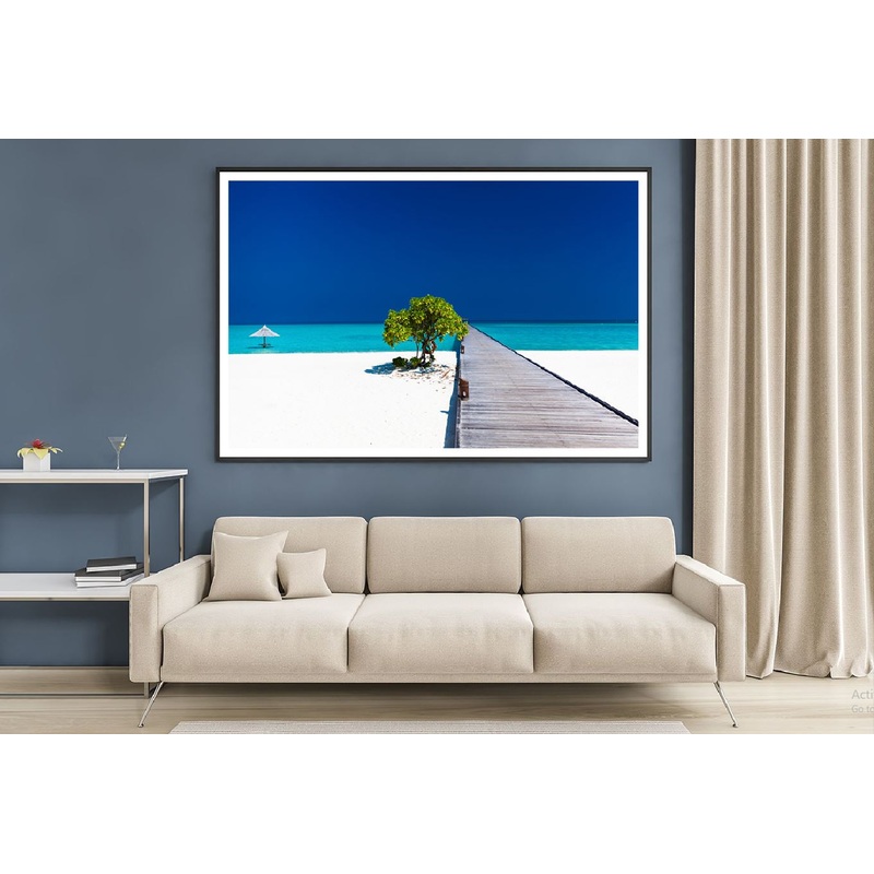Wooden Pier on Sandy Beach View Photograph Home Decor Premium Quality Poster Print Choose Your Sizes
