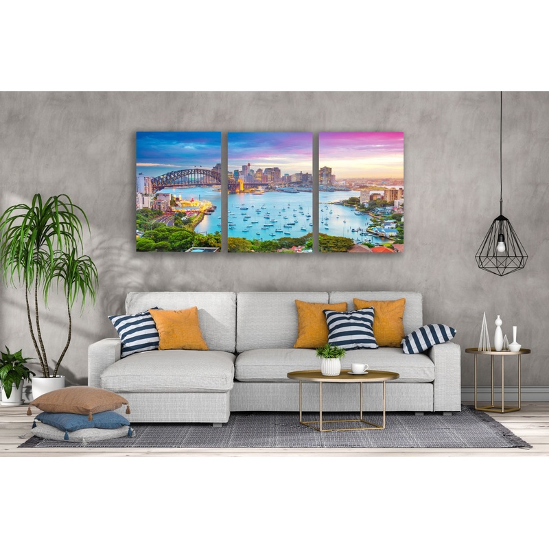 3 Set of City & Sea Sunset Sky View Painting High Quality Print 100% Australian Made Wall Canvas Ready to Hang