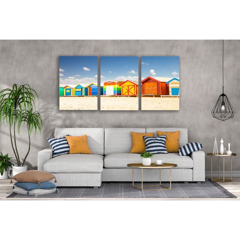 3 Set of Colorful Beach Houses Photograph High Quality Print 100% Australian Made Wall Canvas Ready to Hang