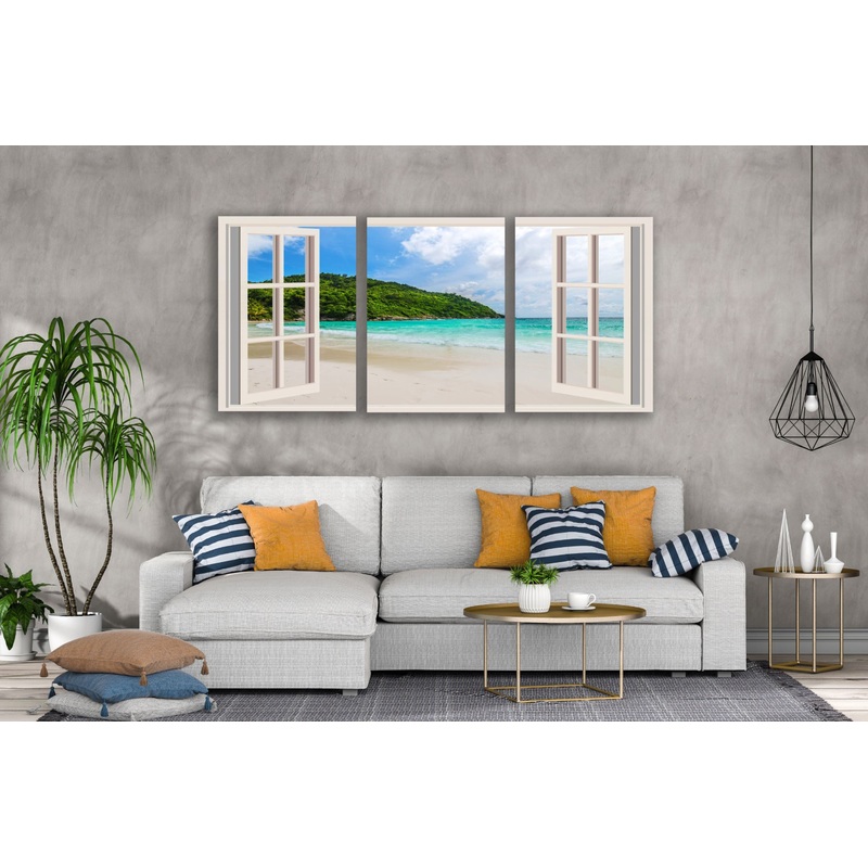 3 Set of Sea View Through Window Photograph High Quality Print 100% Australian Made Wall Canvas Ready to Hang