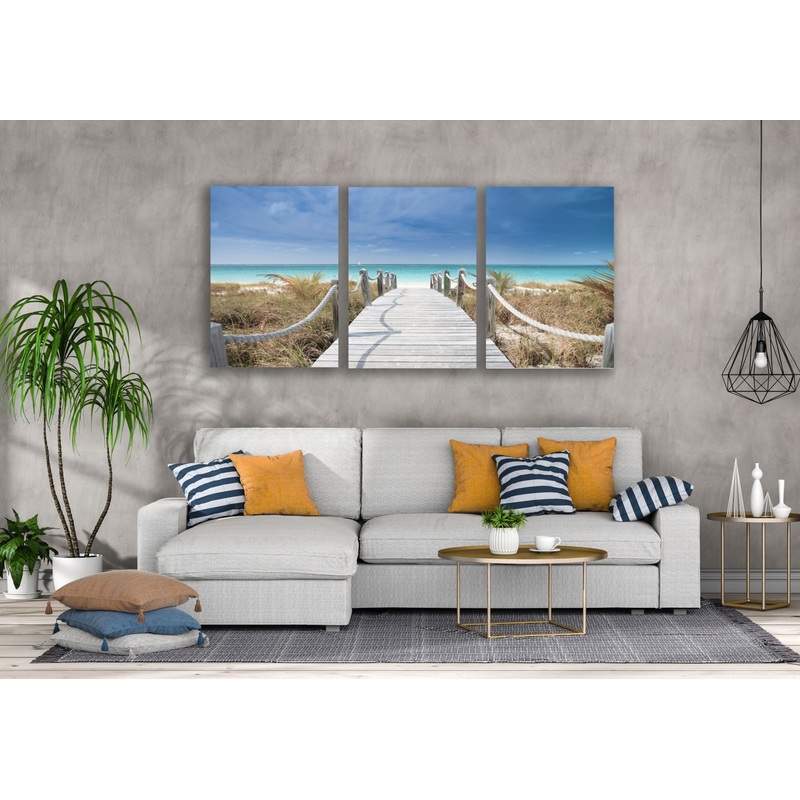 3 Set of Wooden Path top Beach Sea Scenery Photograph High Quality Print 100% Australian Made Wall Canvas Ready to Hang