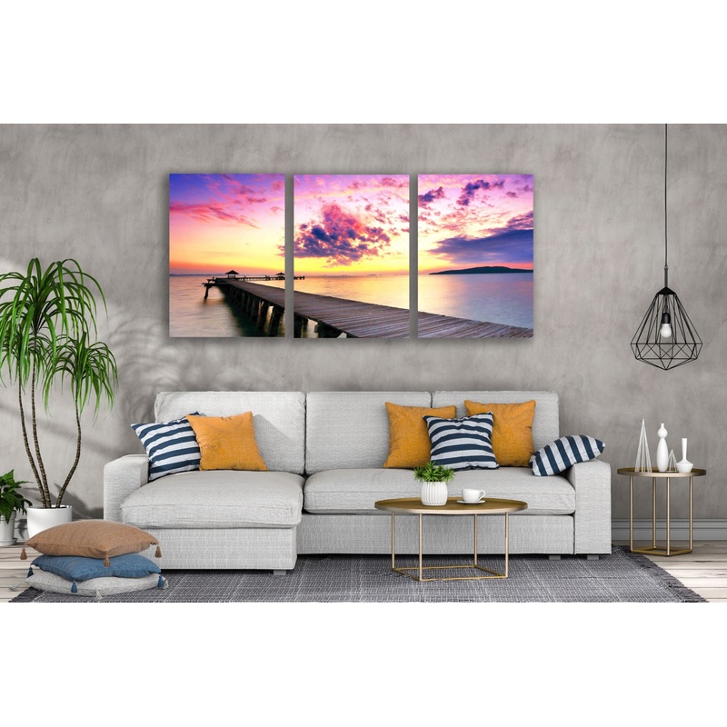 3 Set of Wooden Pier Over Beach at Sunset Photograph High Quality Print 100% Australian Made Wall Canvas Ready to Hang