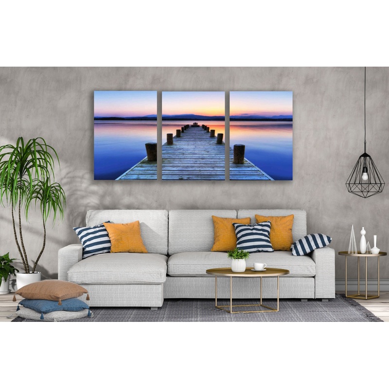 3 Set of Wooden Pier Over Beach Sunset View Photograph High Quality Print 100% Australian Made Wall Canvas Ready to Hang