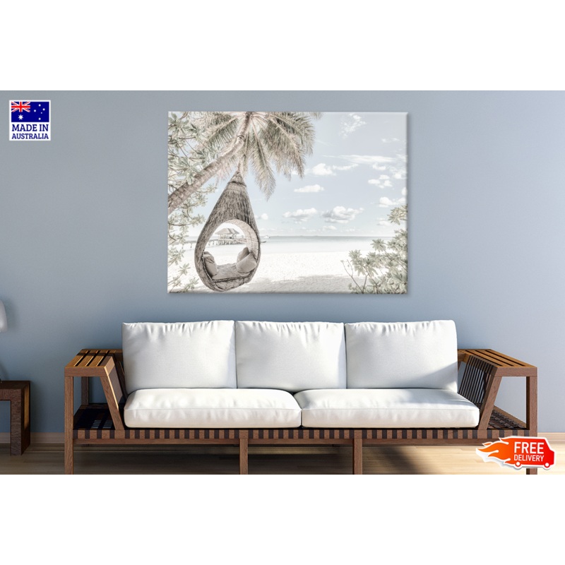 Beach Huts & Sea Plam Trees View Print 100% Australian Made
