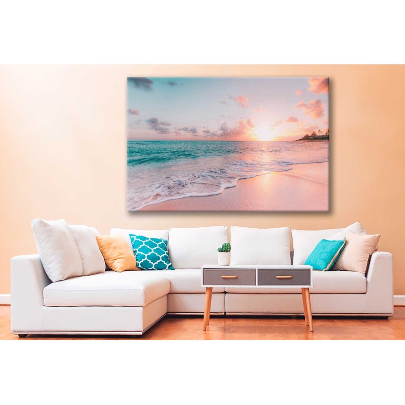 Bella Home Pink Sky Beach & Sunset Print Canvas Ready to hang