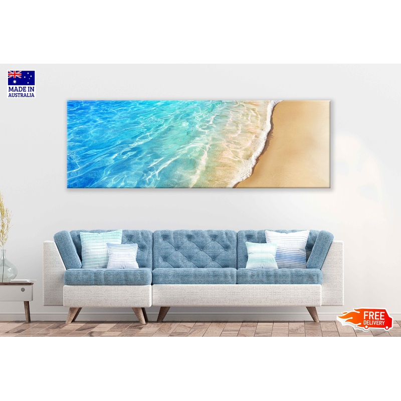 Panoramic Canvas Clear Blue Sea Waves View Photograph High Quality 100% Australian Made Wall Canvas Print Ready to Hang