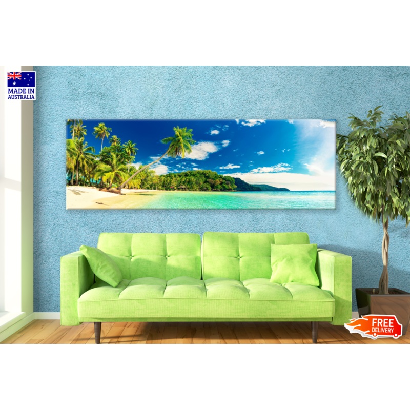 Panoramic Canvas Paradise Tropical Beach Trees Photograph High Quality 100% Australian made wall Canvas Print ready to hang