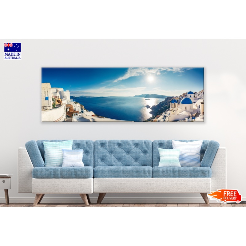 Panoramic Canvas Santorini Island in Greece Beach View High Quality 100% Australian made wall Canvas Print ready to hang