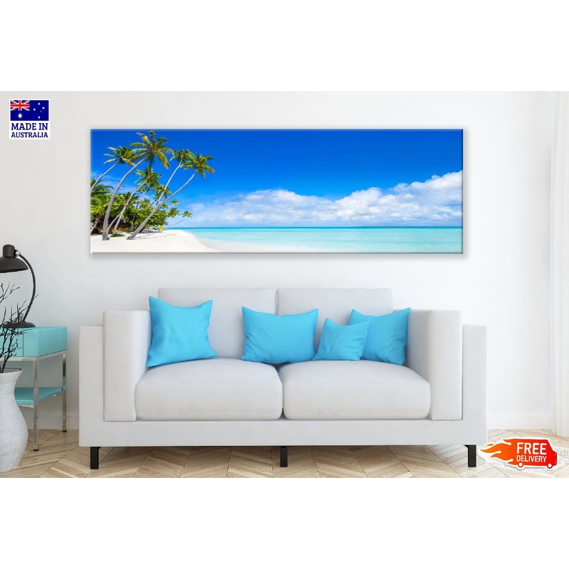 Panoramic Canvas Sunny Beach & White Sand View Photograph High Quality 100% Australian Made Wall Canvas Print Ready to Hang