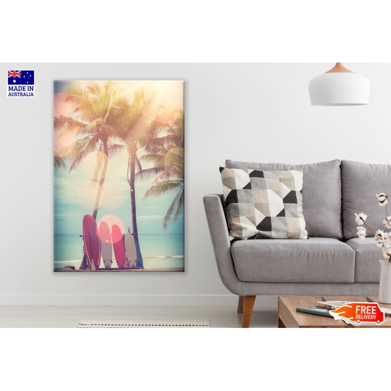 Surf Boards & Palm Trees Near Sea Photograph Print 100% Australian Made