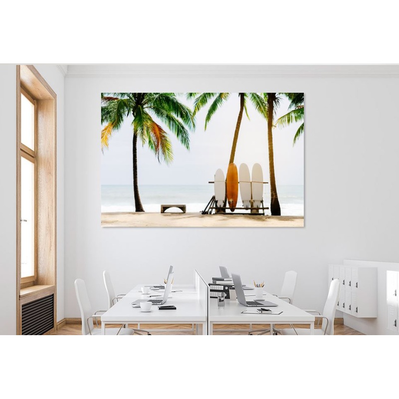Tropical Beach Palm trees surf boards Print 100% Australian Made