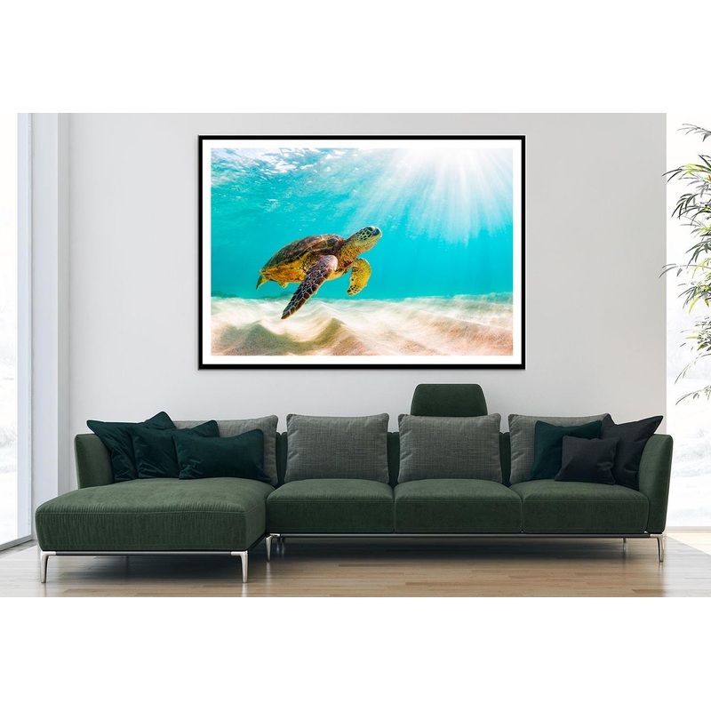 Turtle Swimming in The Ocean with Sun Shining Home Decor Premium Quality Poster Print Choose Your Sizes