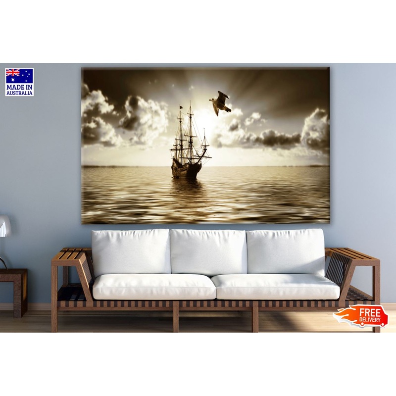 Vintage Ship Sailing on Beach Photograph Print 100% Australian Made