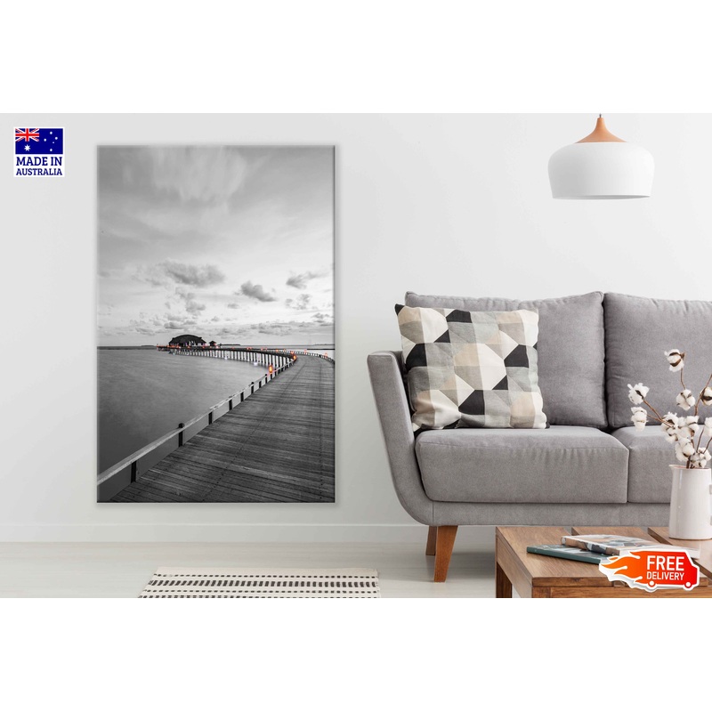 Wooden Pier Villas on Sea B&W Photograph Print 100% Australian Made